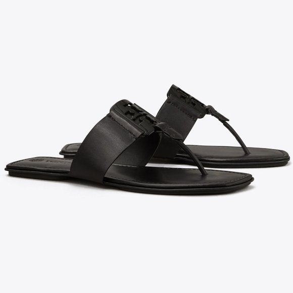 TORY BURCH * $228 * Georgia Black Logo Enamel Sandal - Picture 2 of 8